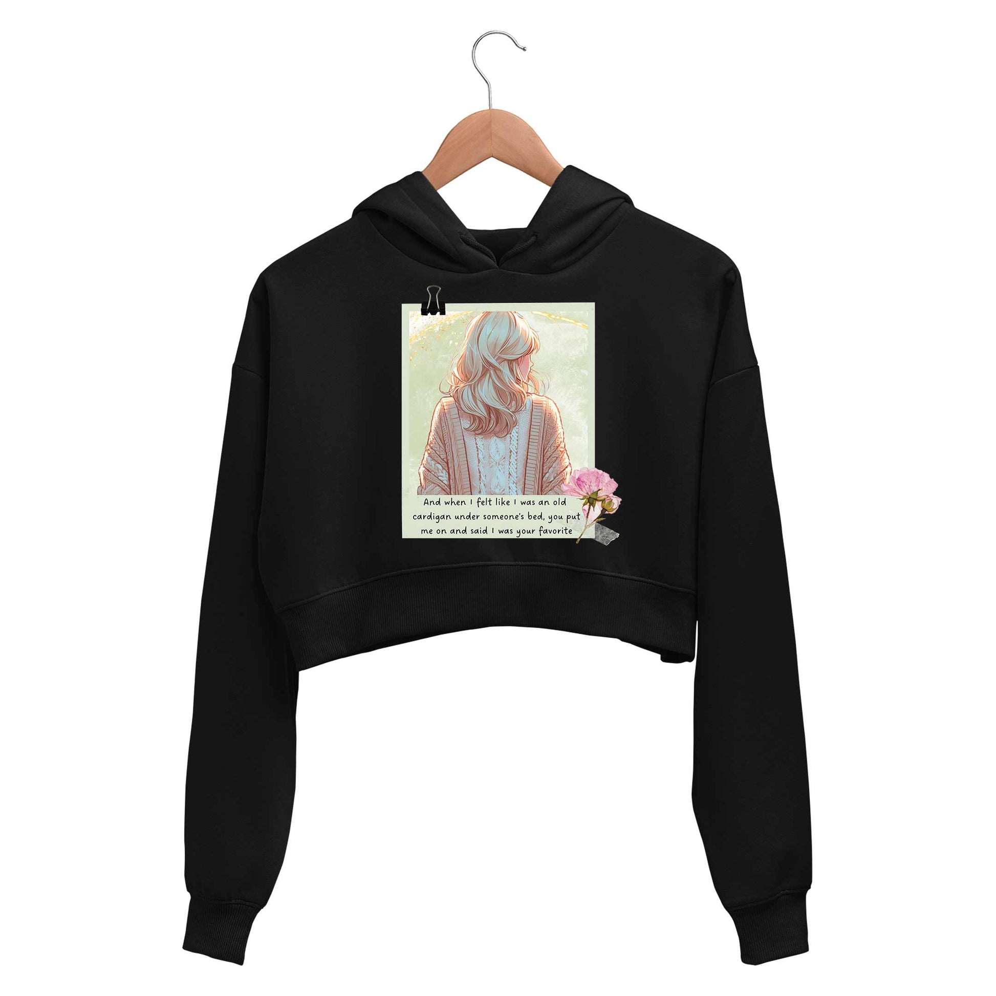 taylor swift old cardigan crop hoodie hooded sweatshirt upper winterwear music band buy online india the banyan tee tbt men women girls boys unisex black