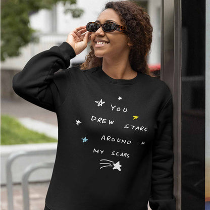 taylor swift cardigan sweatshirt upper winterwear music band buy online united states of america usa the banyan tee tbt men women girls boys unisex black you drew stars around my scars