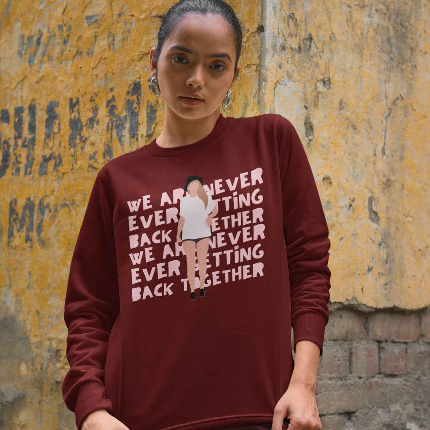 taylor swift getting back together sweatshirt upper winterwear music band buy online united states usa the banyan tee tbt men women girls boys unisex maroon