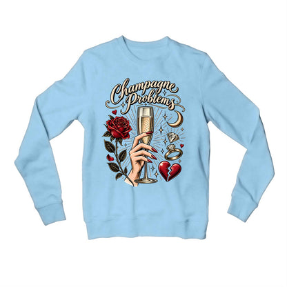 taylor swift champagne problems sweatshirt upper winterwear music band buy online united states usa the banyan tee tbt men women girls boys unisex baby blue 