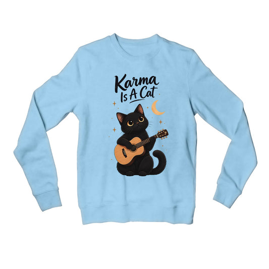taylor swift karma cat sweatshirt upper winterwear music band buy online united states usa the banyan tee tbt men women girls boys unisex baby blue 