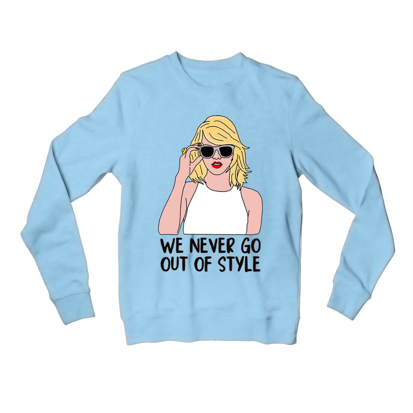 taylor swift style sweatshirt upper winterwear music band buy online united states usa the banyan tee tbt men women girls boys unisex baby blue