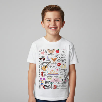 taylor swift tay's doodle t-shirt music band buy online united states of america usa the banyan tee tbt men women girls boys unisex white