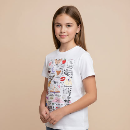 taylor swift tay's doodle t-shirt music band buy online united states of america usa the banyan tee tbt men women girls boys unisex white