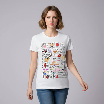 taylor swift tay's doodle t-shirt music band buy online united states of america usa the banyan tee tbt men women girls boys unisex white