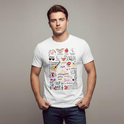 taylor swift tay's doodle t-shirt music band buy online united states of america usa the banyan tee tbt men women girls boys unisex white