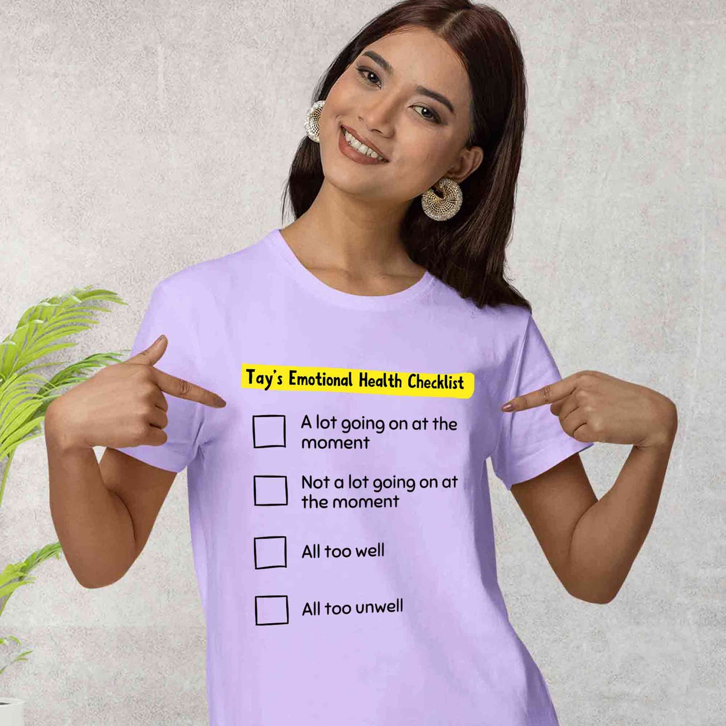 taylor swift tay's emotional health checklist t-shirt music band buy online united states of america usa the banyan tee tbt men women girls boys unisex lavender