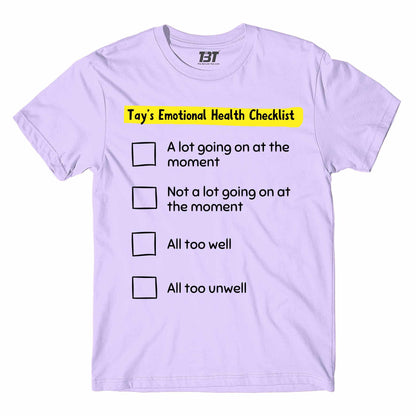 taylor swift tay's emotional health checklist t-shirt music band buy online united states of america usa the banyan tee tbt men women girls boys unisex lavender