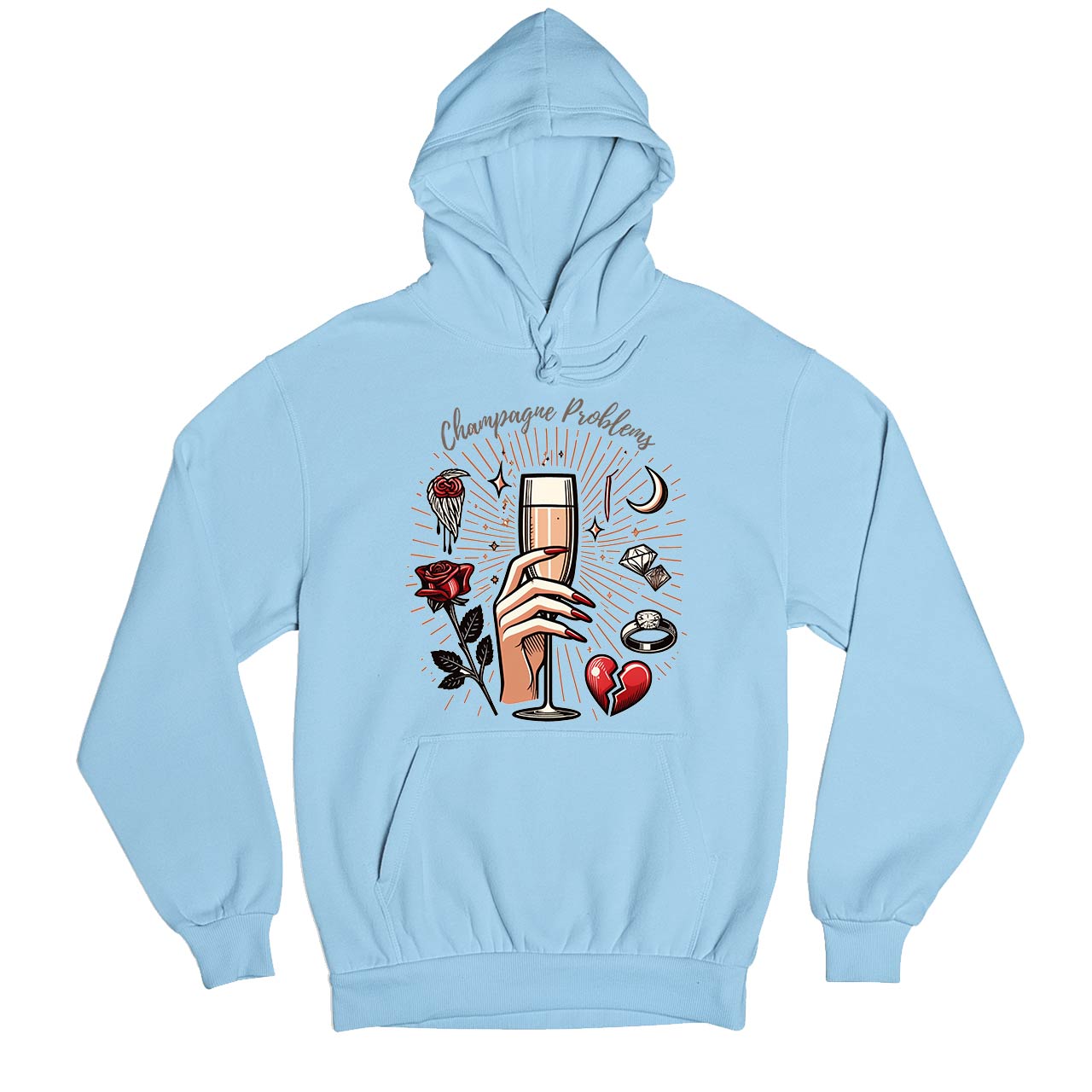 taylor swift champagne problems hoodie hooded sweatshirt winterwear music band buy online united states usa the banyan tee tbt men women girls boys unisex baby blue