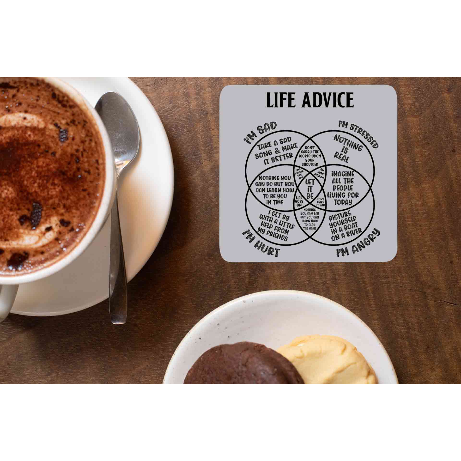the beatles life advice coasters wooden table cups indian music band buy online india the banyan tee tbt men women girls boys unisex