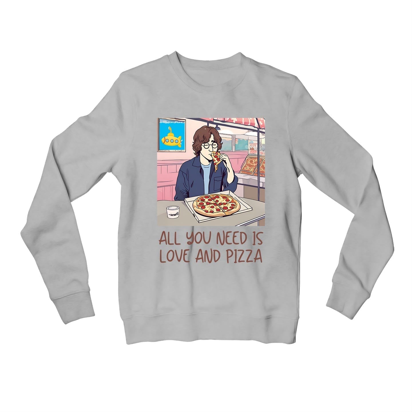 the beatles all you need is pizza sweatshirt upper winterwear music band buy online united states usa the banyan tee tbt men women girls boys unisex gray