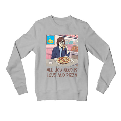 the beatles all you need is pizza sweatshirt upper winterwear music band buy online united states usa the banyan tee tbt men women girls boys unisex gray