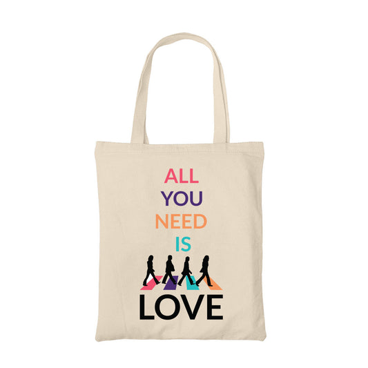 the beatles all you need is love tote bag hand printed cotton women men unisex