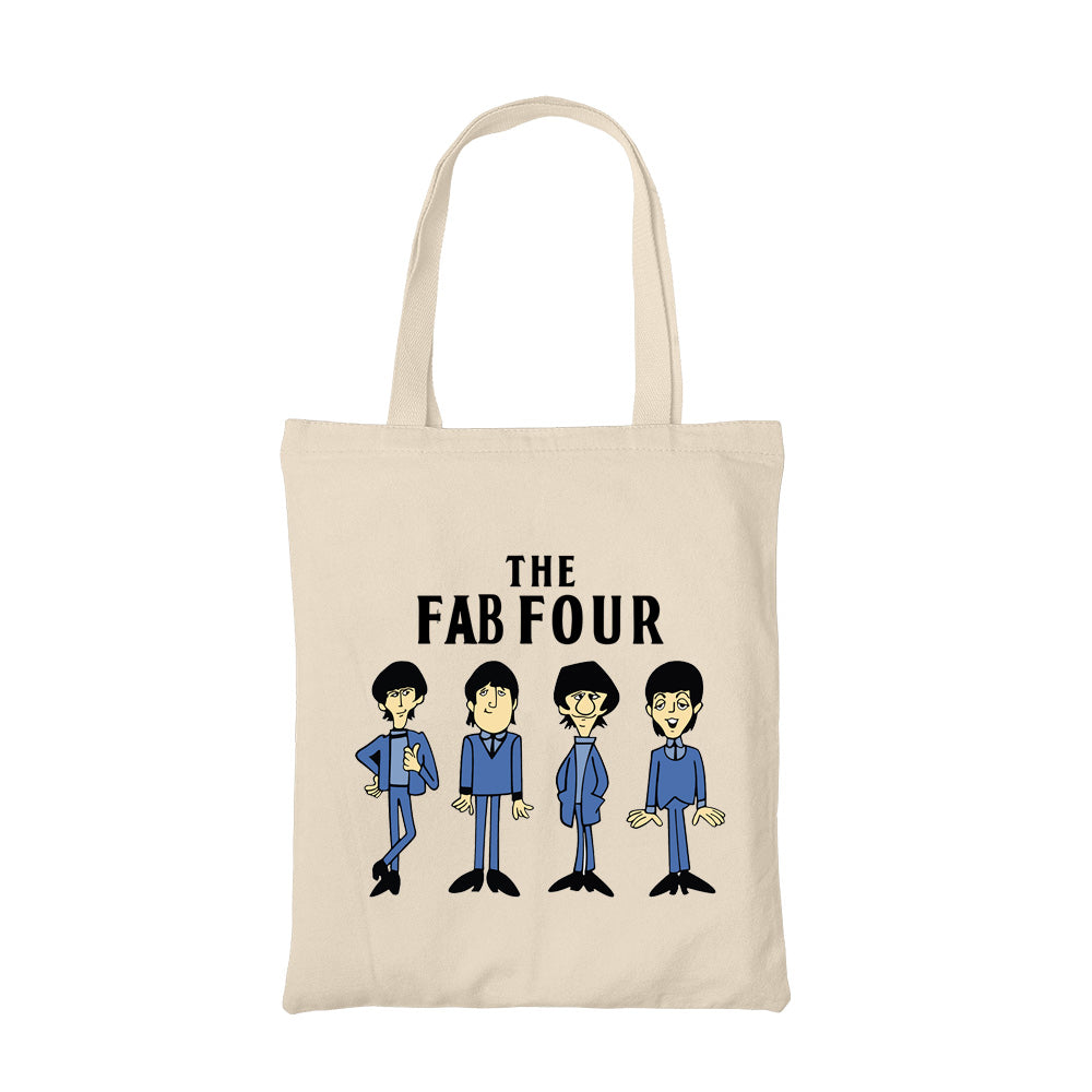 the beatles the fab four tote bag hand printed cotton women men unisex