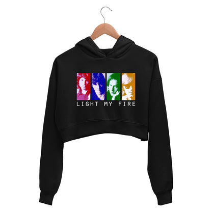 the doors light my fire pop art crop hoodie hooded sweatshirt upper winterwear music band buy online india the banyan tee tbt men women girls boys unisex black