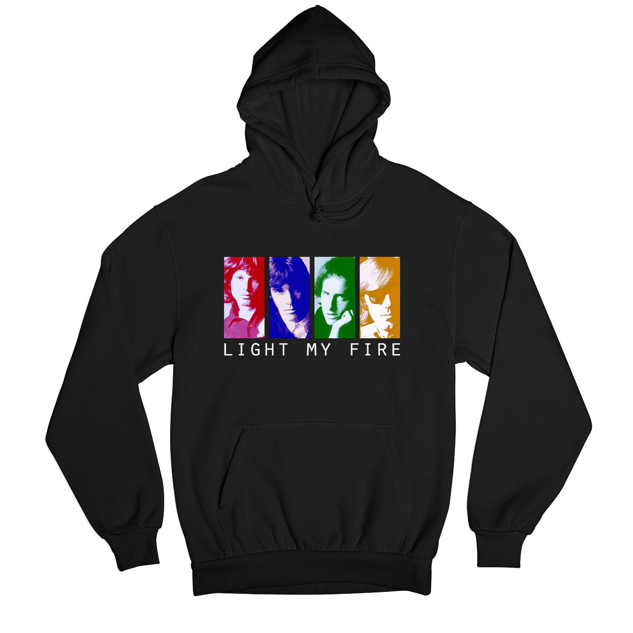 the doors light my fire pop art hoodie hooded sweatshirt winterwear music band buy online united states usa the banyan tee tbt men women girls boys unisex black