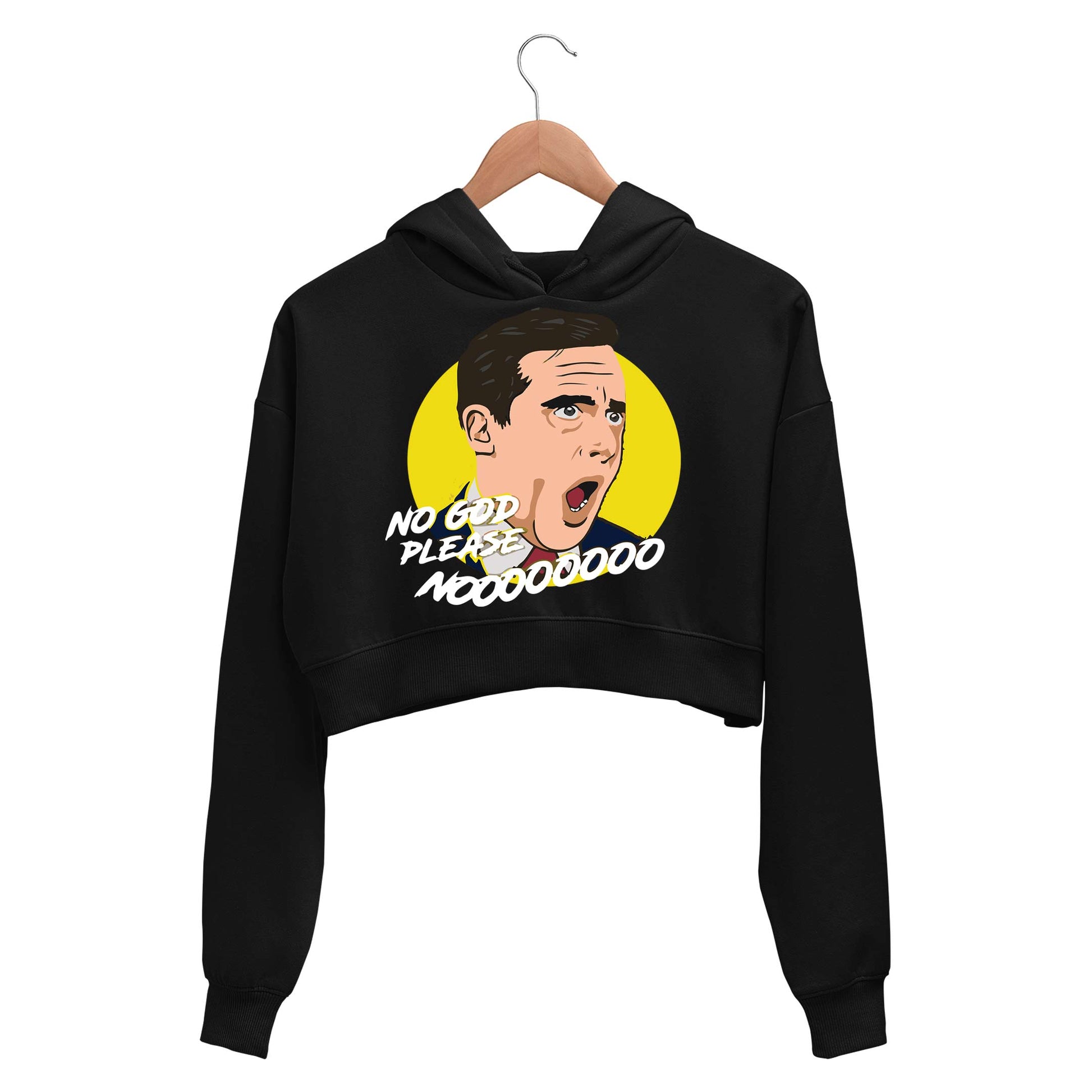 the office god no please no crop hoodie hooded sweatshirt upper winterwear tv & movies buy online india the banyan tee tbt men women girls boys unisex black - michael scott