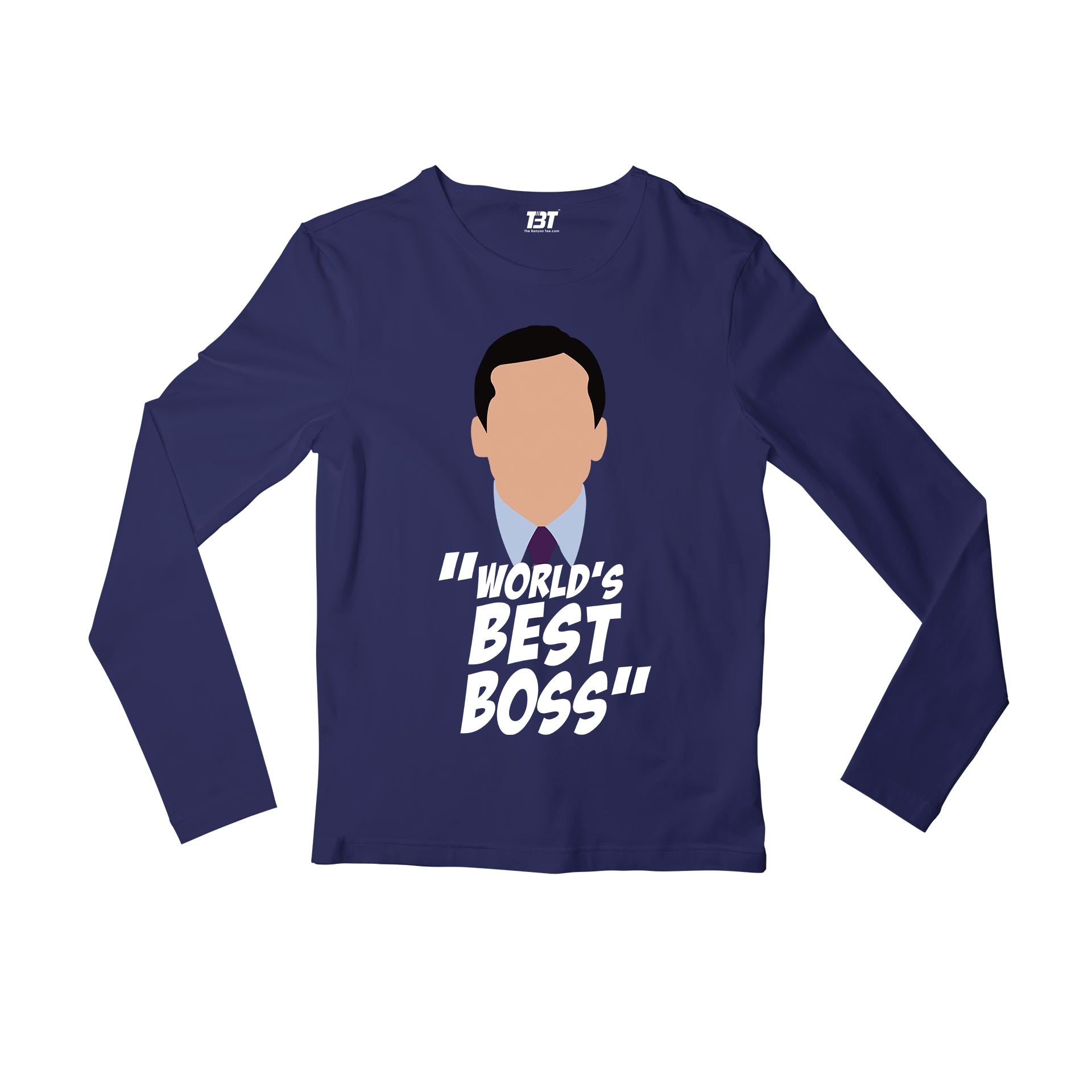 the office world's best boss full sleeves long sleeves tv & movies buy online india the banyan tee tbt men women girls boys unisex navy - michael scott