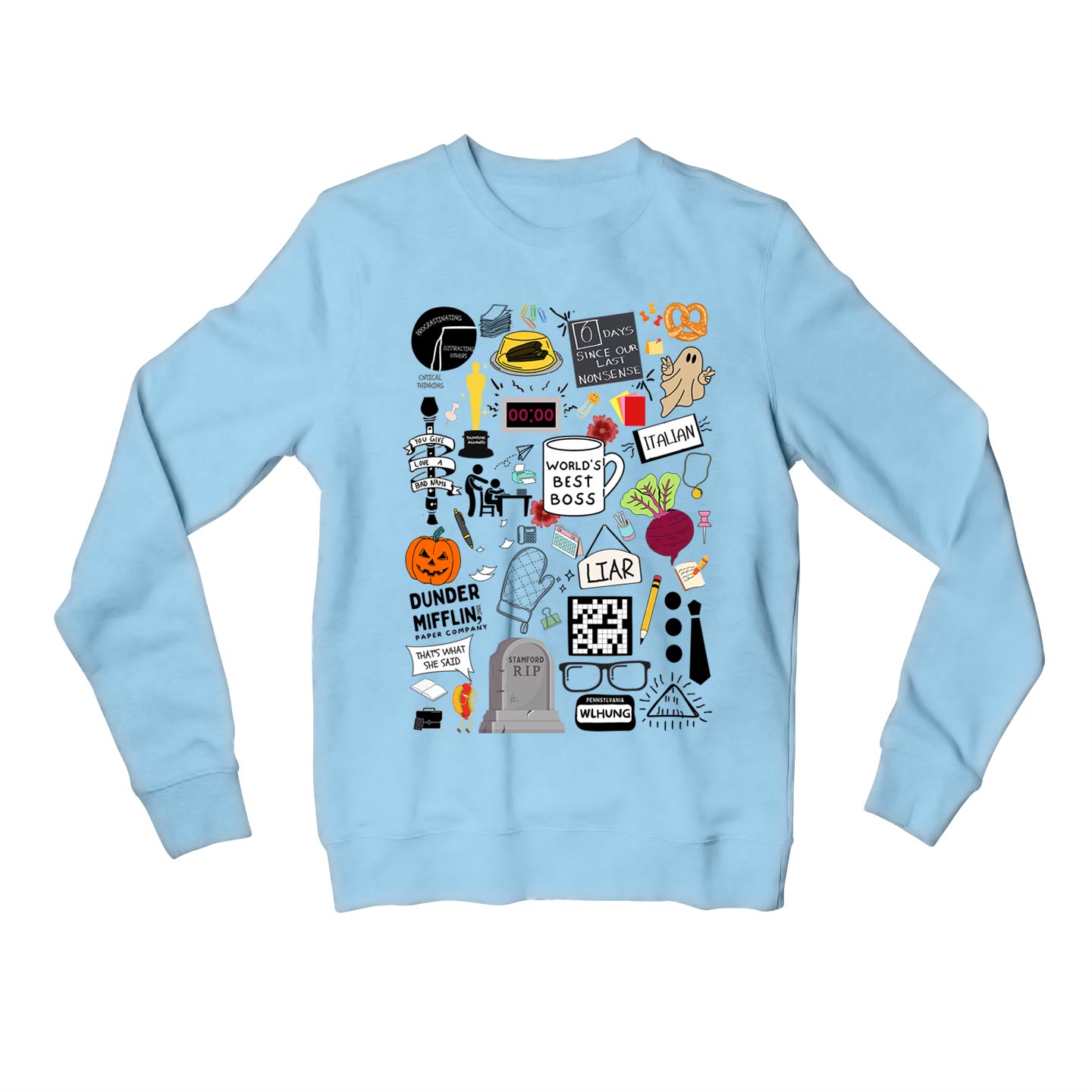 the office dunder doodles sweatshirt upper winterwear tv & movies buy online united states usa the banyan tee tbt men women girls boys unisex baby blue