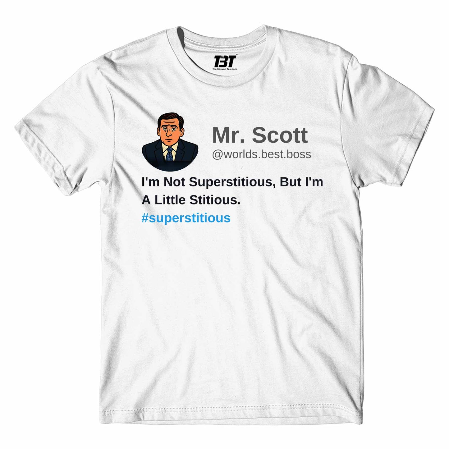 the office i am not superstitious i am a little stitious t-shirt tv & movies buy online united states of america usa the banyan tee tbt men women girls boys unisex Sky Blue - michael scott quote