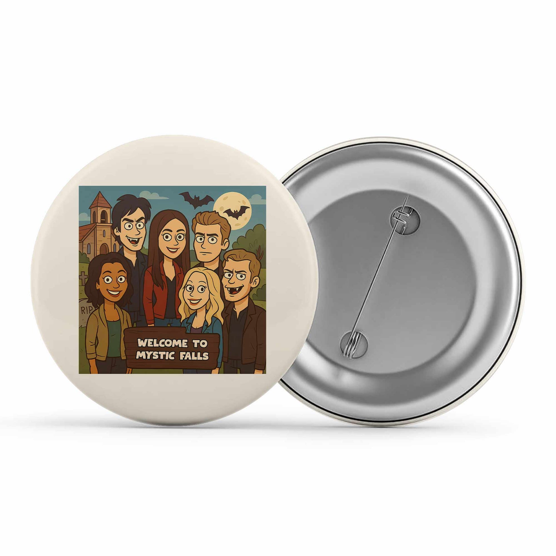 the vampire diaries welcome to mystic falls badge pin button tv & movies buy online united states usa the banyan tee tbt men women girls boys unisex  