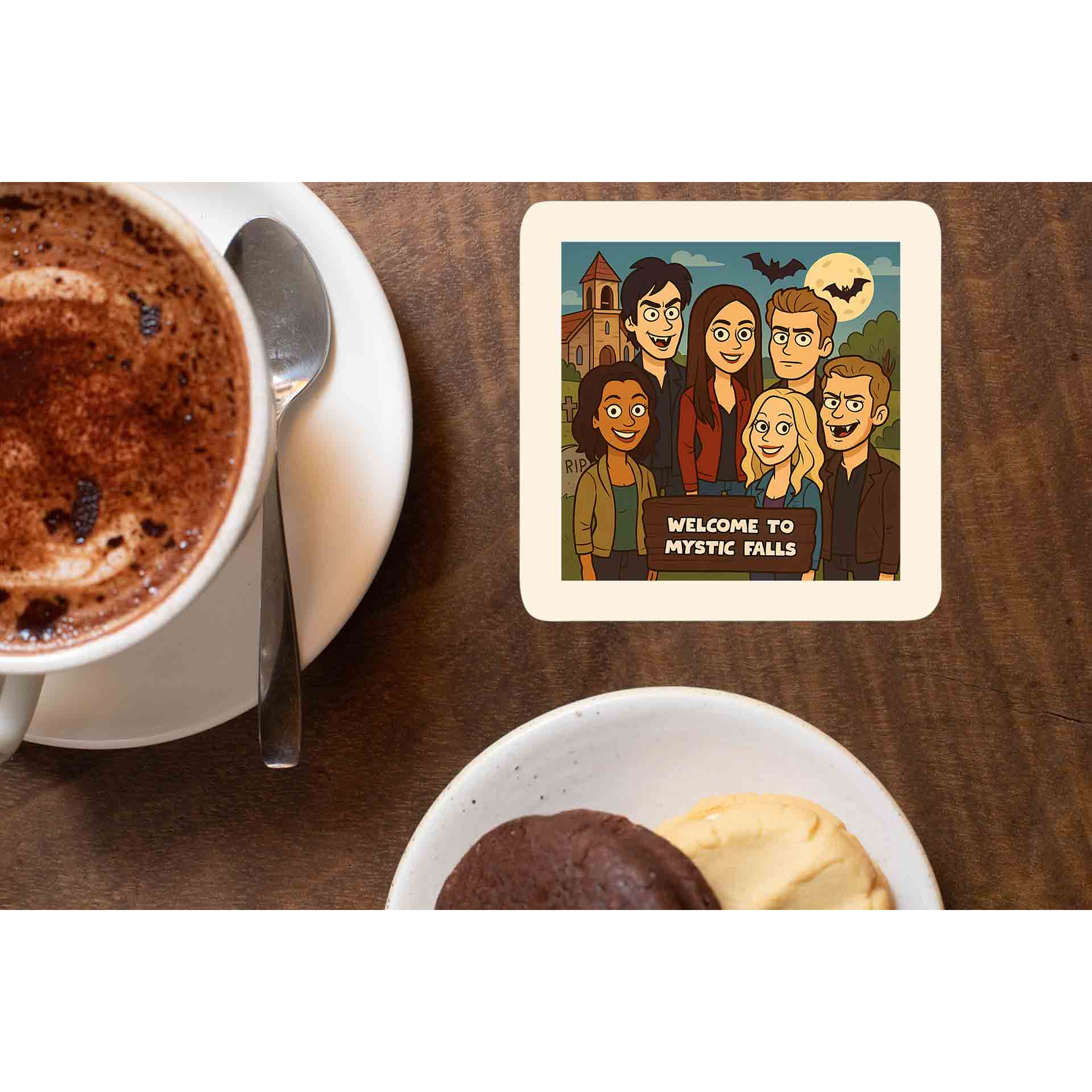 the vampire diaries welcome to mystic falls coasters wooden table cups united states usan tv & movies buy online united states usa the banyan tee tbt men women girls boys unisex  