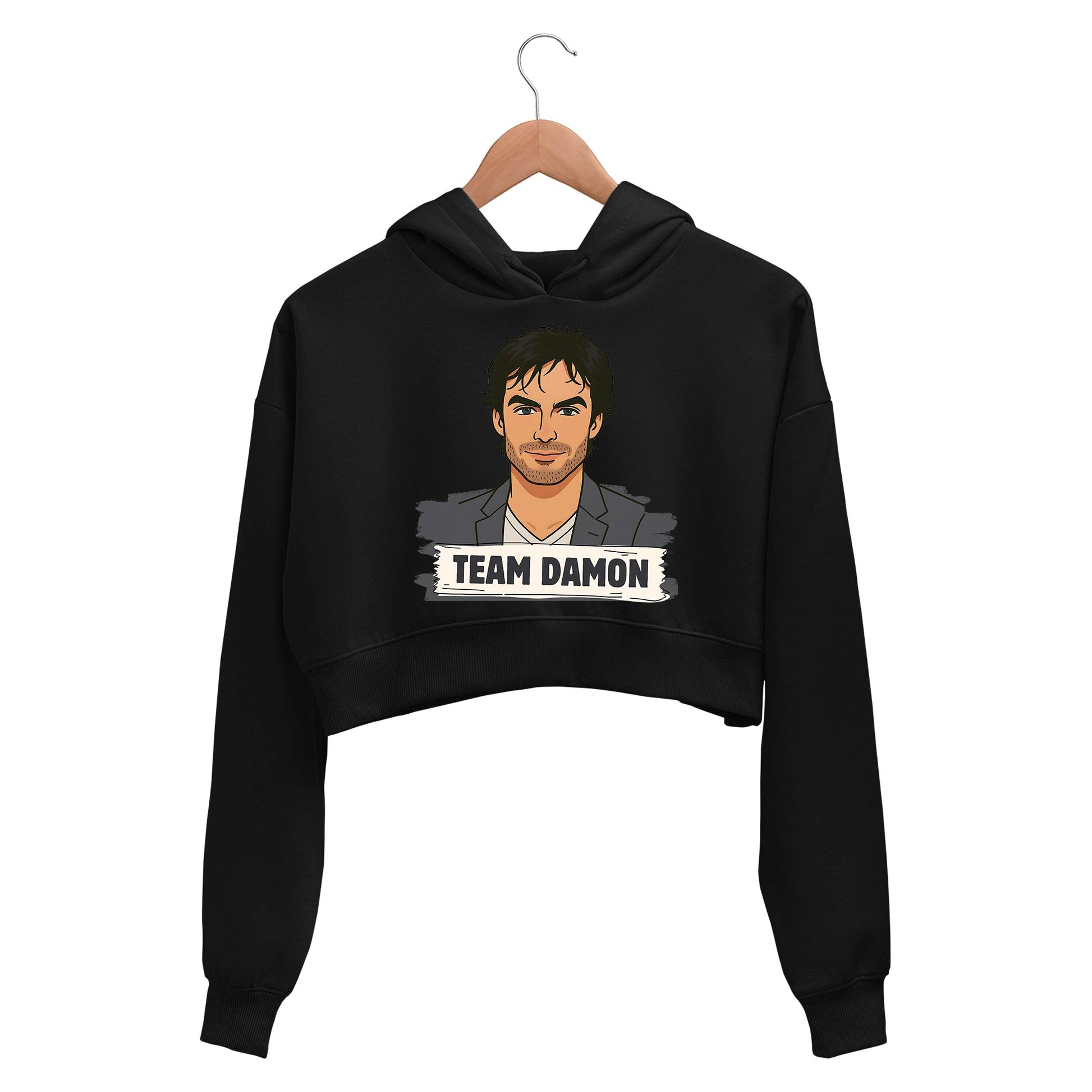 the vampire diaries damon crop hoodie hooded sweatshirt upper winterwear tv & movies buy online united states us the banyan tee tbt men women girls boys unisex black