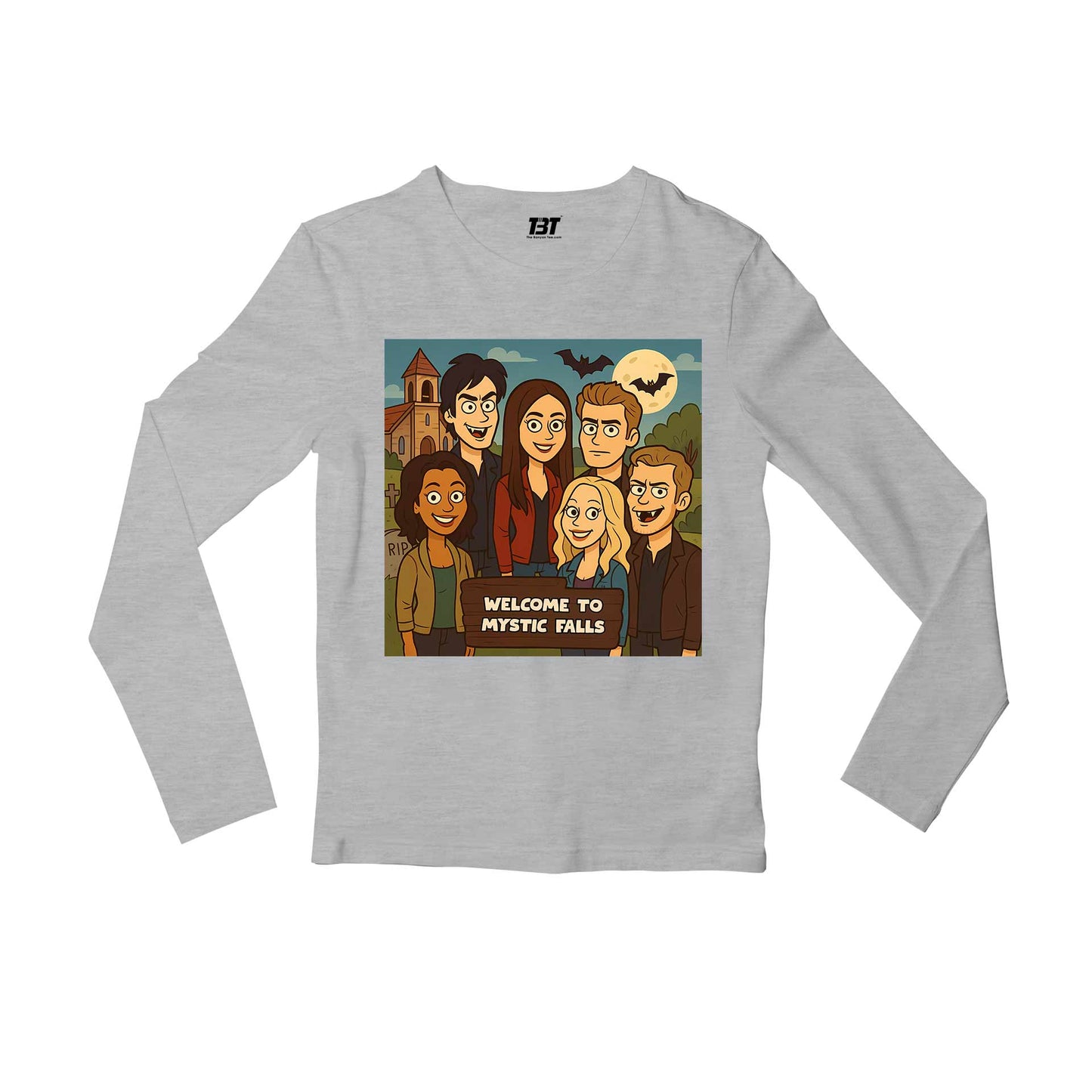 the vampire diaries welcome to mystic falls full sleeves long sleeves tv & movies buy online united states usa the banyan tee tbt men women girls boys unisex gray 