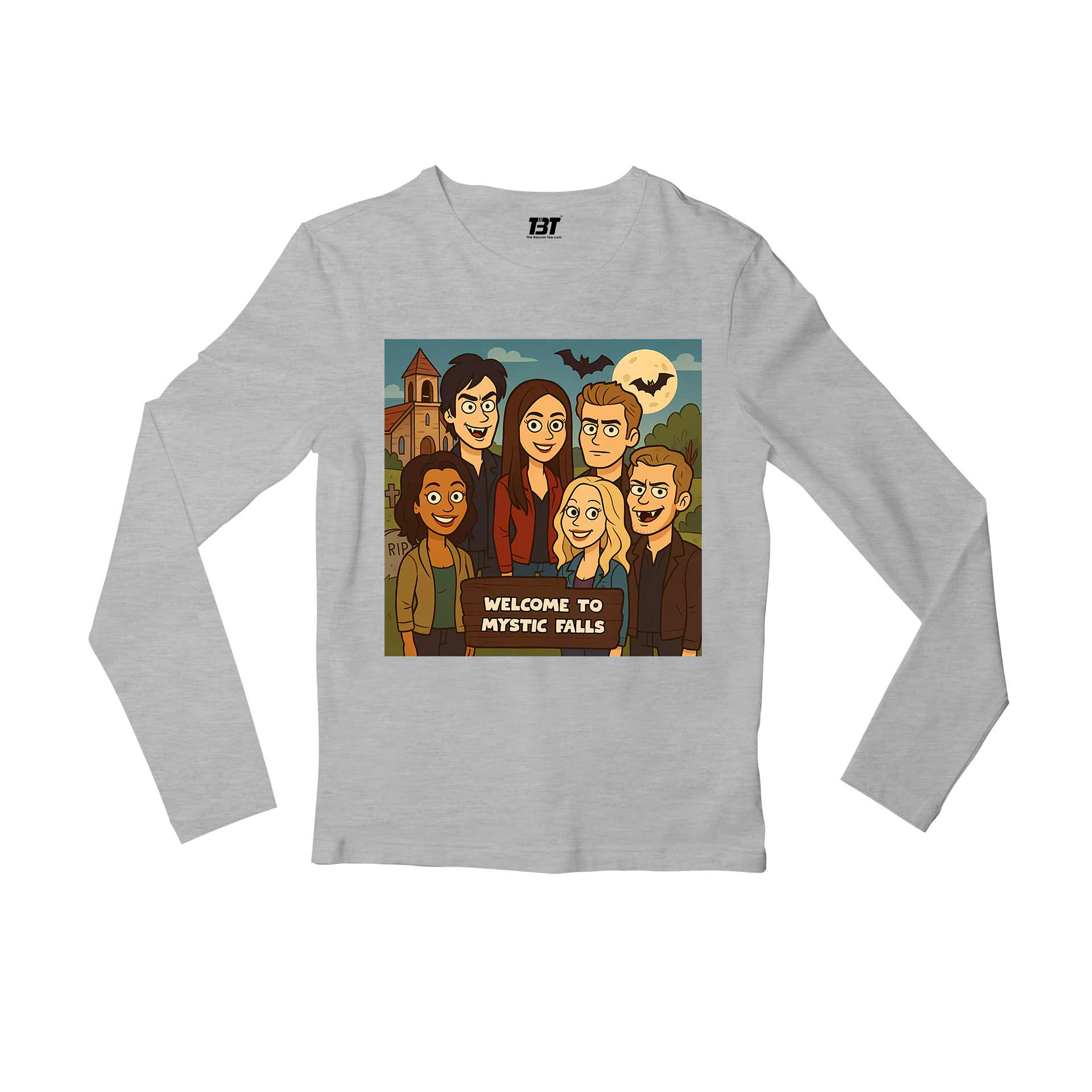 the vampire diaries welcome to mystic falls full sleeves long sleeves tv & movies buy online united states usa the banyan tee tbt men women girls boys unisex gray 