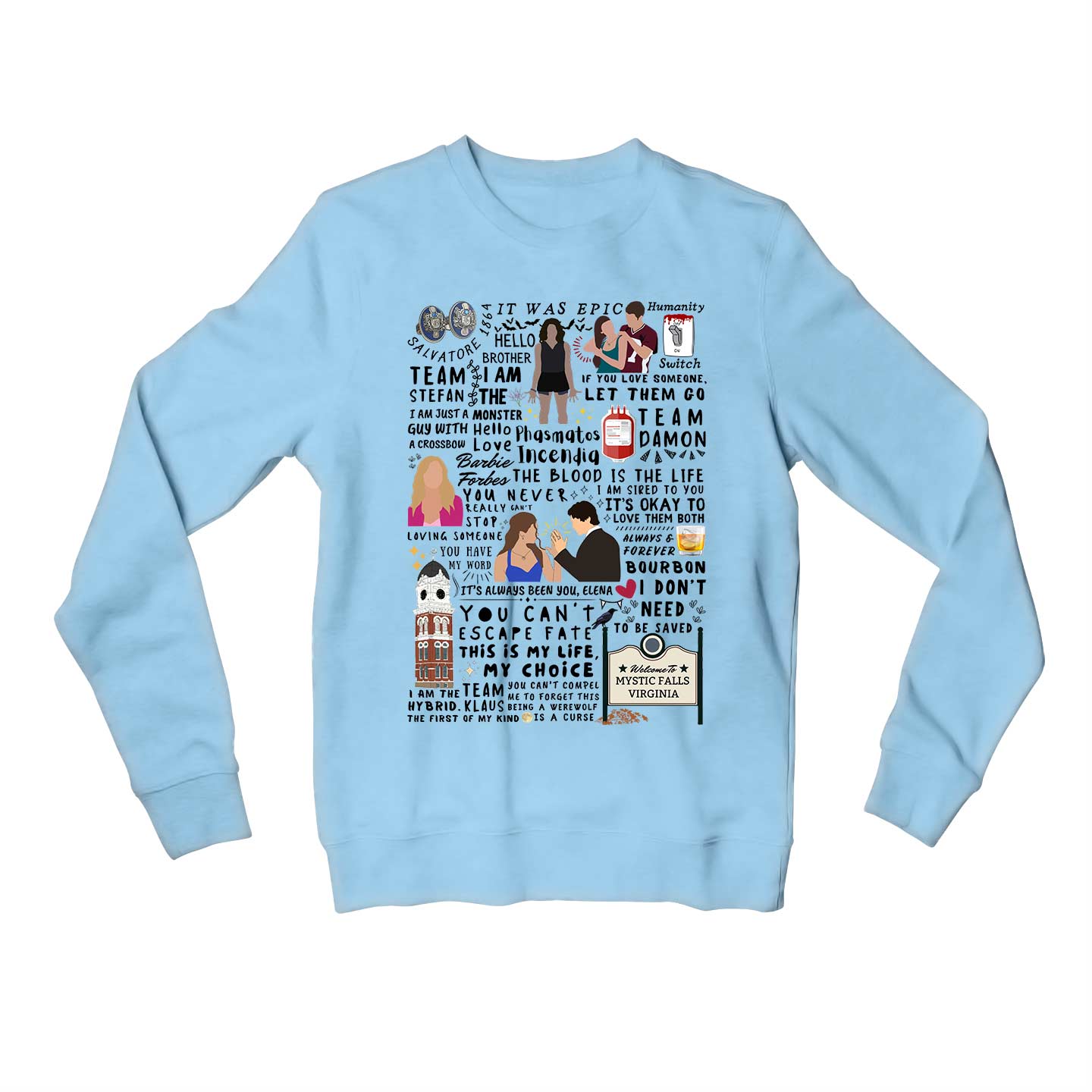 the vampire diaries mystic doodle sweatshirt upper winterwear tv & movies buy online united states usa the banyan tee tbt men women girls boys unisex baby blue