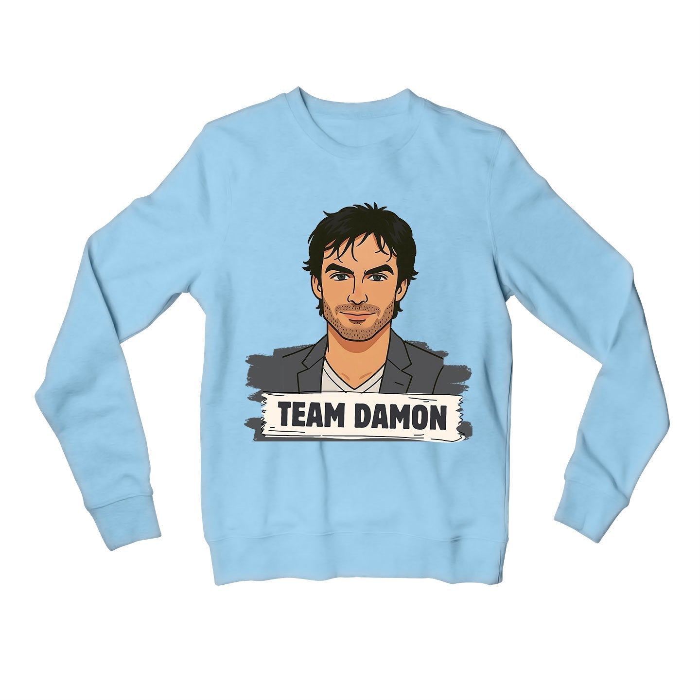 the vampire diaries damon sweatshirt upper winterwear tv & movies buy online united states us the banyan tee tbt men women girls boys unisex baby blue