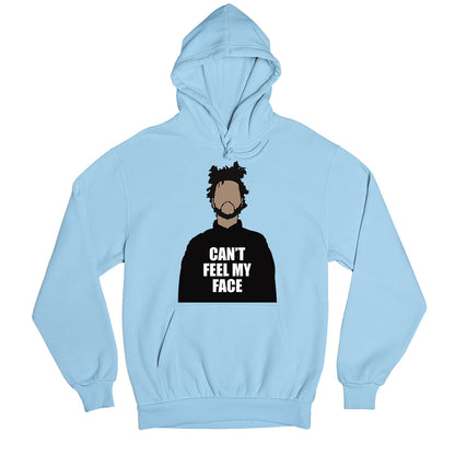 the weeknd can't feel my face hoodie hooded sweatshirt winterwear music band buy online united states usa the banyan tee tbt men women girls boys unisex baby blue