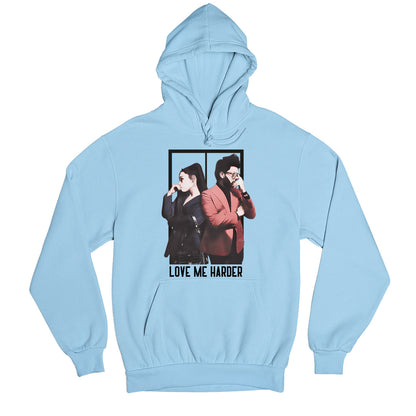 the weeknd love me harder hoodie hooded sweatshirt winterwear music band buy online usa united states of america the banyan tee tbt men women girls boys unisex gray