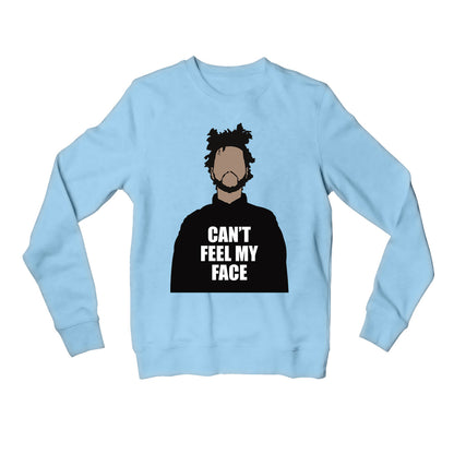 the weeknd can't feel my face sweatshirt upper winterwear music band buy online united states of america usa the banyan tee tbt men women girls boys unisex baby blue