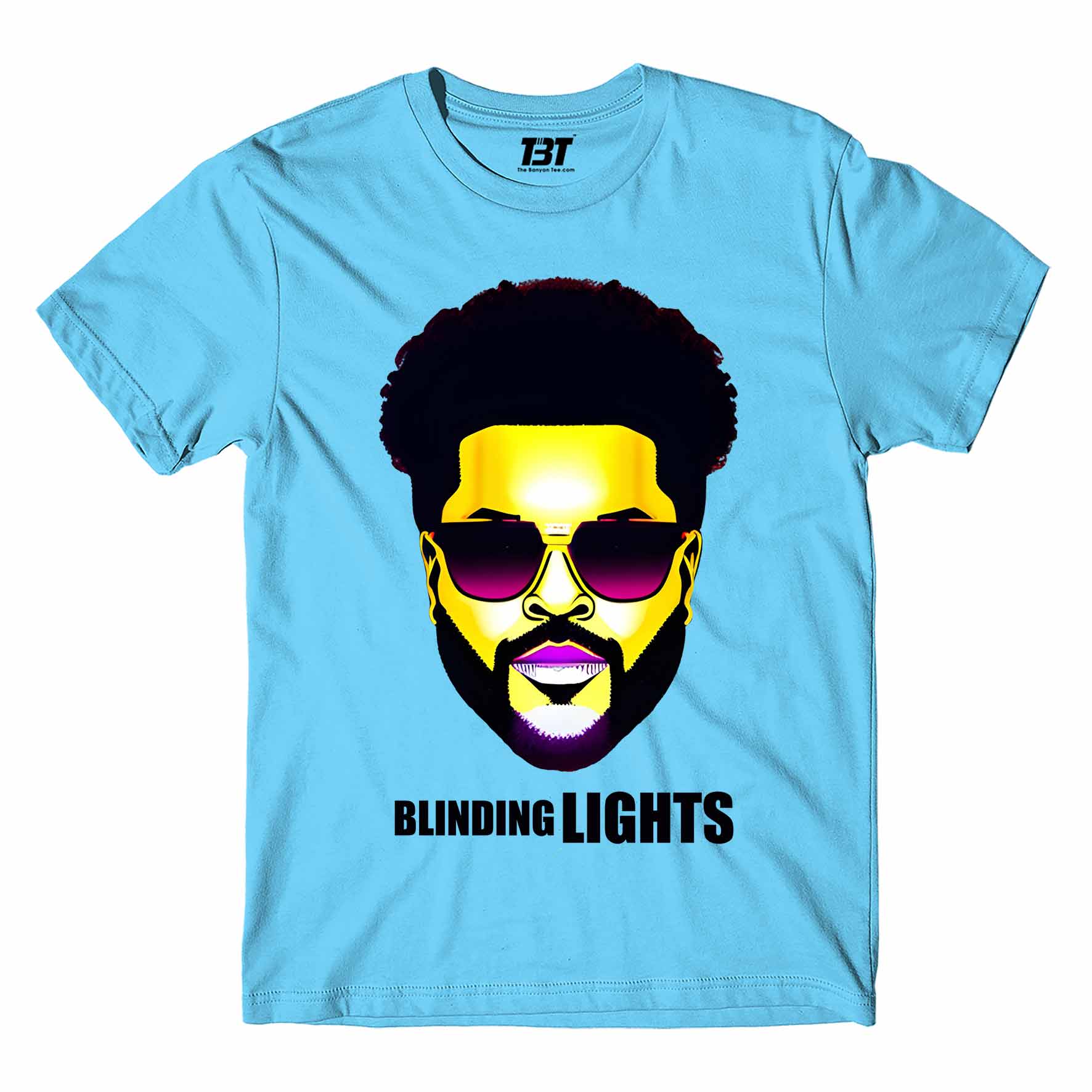 the weeknd blinding lights t-shirt music band buy online united states of america usa the banyan tee tbt men women girls boys unisex sky blue