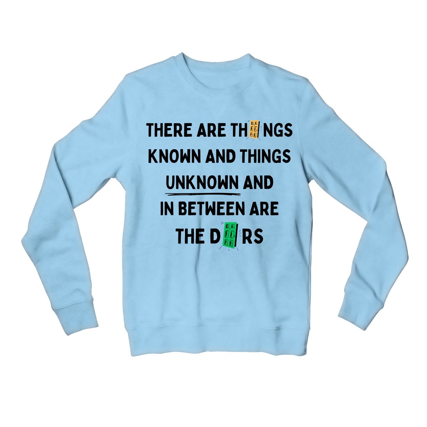 the doors things unknown sweatshirt upper winterwear music band buy online united states usa the banyan tee tbt men women girls boys unisex baby blue