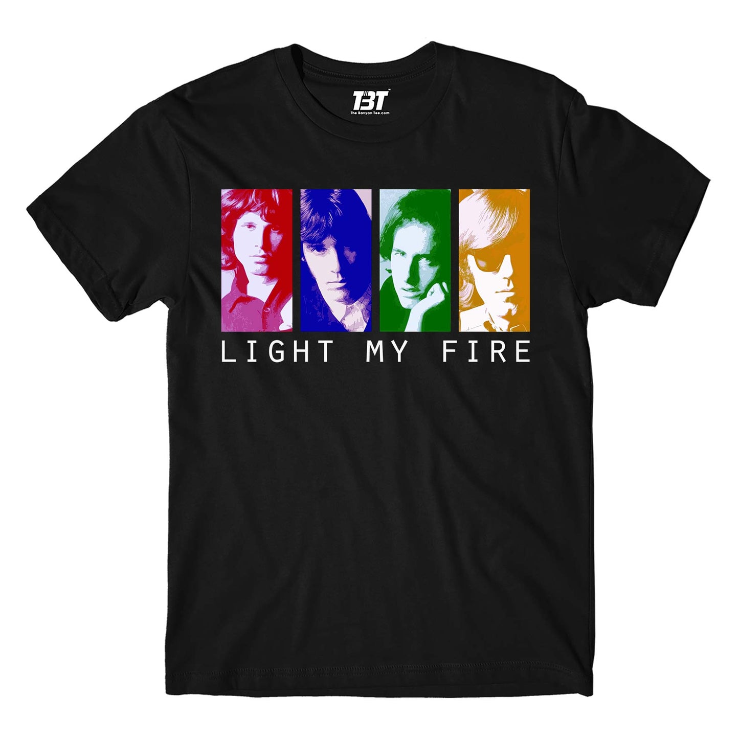 the doors light my fire pop art t-shirt music band buy online usa united states the banyan tee tbt men women girls boys unisex black