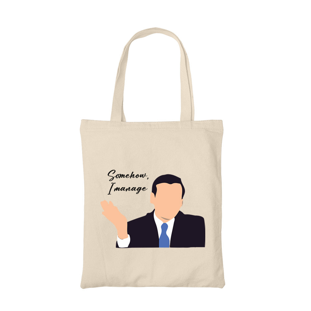 the office somehow i manage tote bag hand printed cotton women men unisex