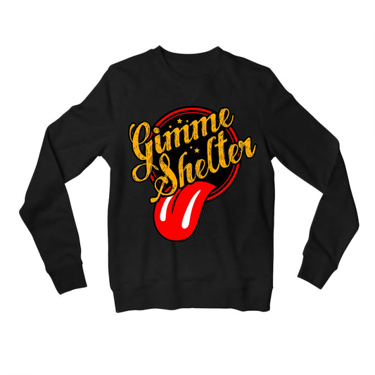 the rolling stones gimme shelter sweatshirt upper winterwear music band buy online united states of america usa the banyan tee tbt men women girls boys unisex black