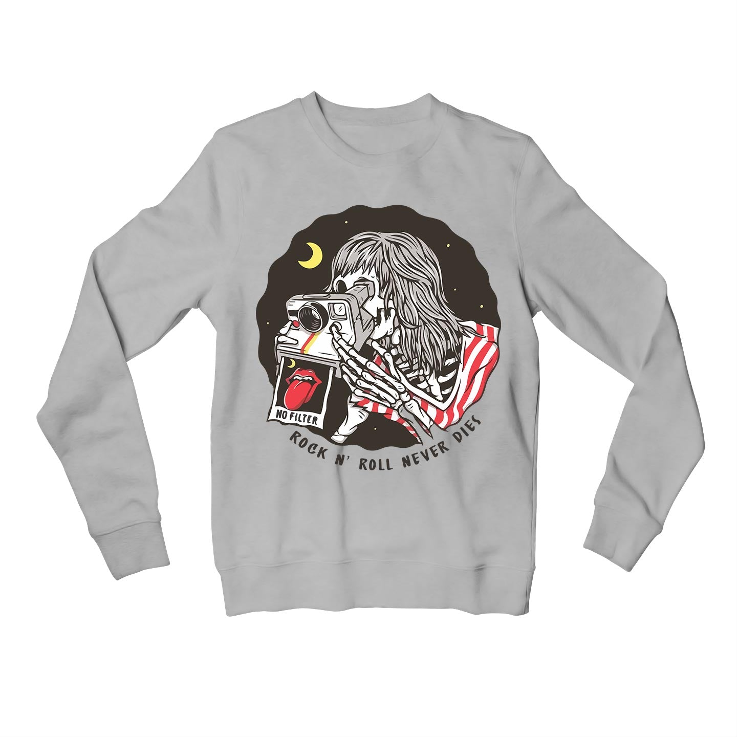 the rolling stones rock 'n roll never dies sweatshirt upper winterwear music band buy online united states of america usa the banyan tee tbt men women girls boys unisex gray