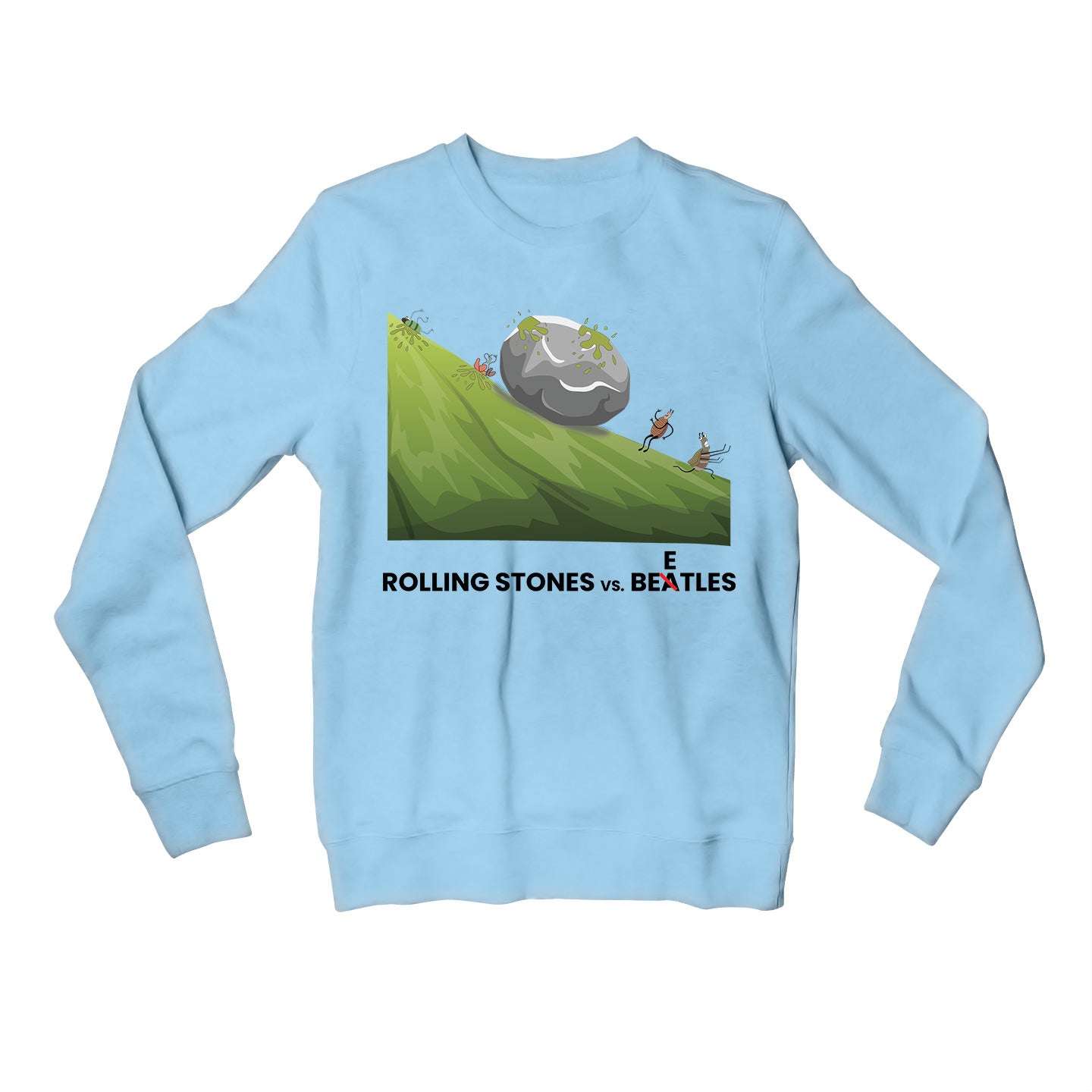 the rolling stones rolling stones vs. beetles sweatshirt upper winterwear music band buy online united states of america usa the banyan tee tbt men women girls boys unisex baby blue