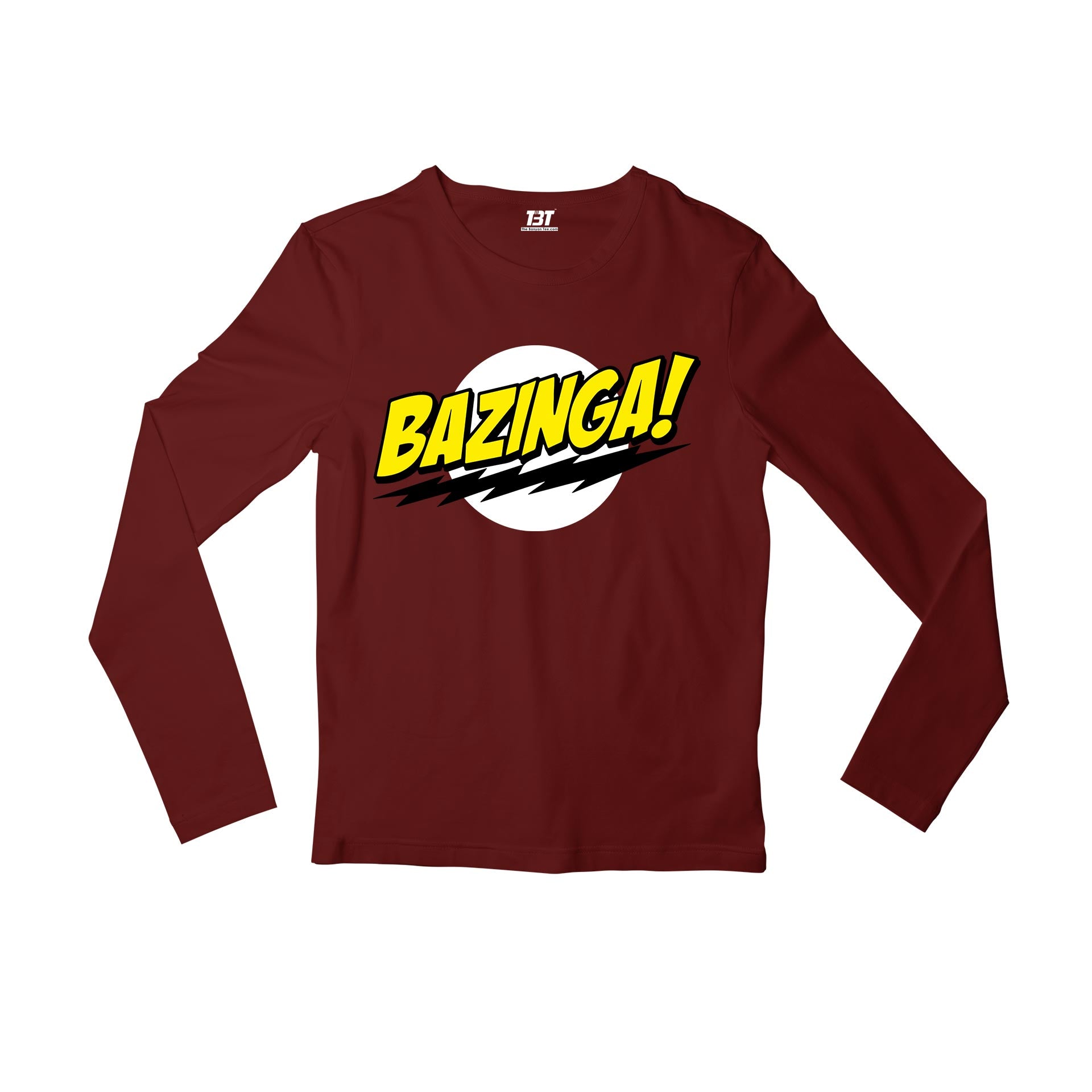 the big bang theory bazinga full sleeves long sleeves tv & movies buy online india the banyan tee tbt men women girls boys unisex maroon