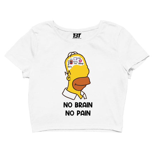 the simpsons no brain no pain crop top tv & movies buy online united states of america usa the banyan tee tbt men women girls boys unisex white - homer simpson