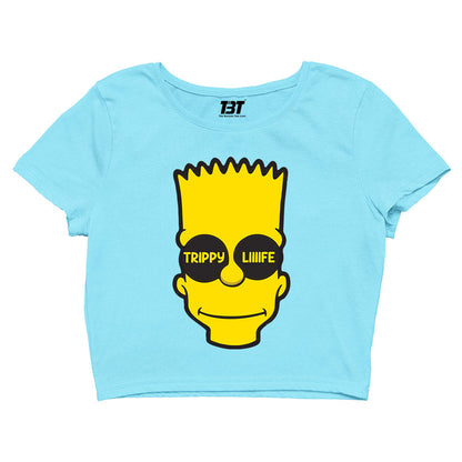 the simpsons trippy life crop top tv & movies buy online united states of america usa the banyan tee tbt men women girls boys unisex Sky Blue - bart simpson