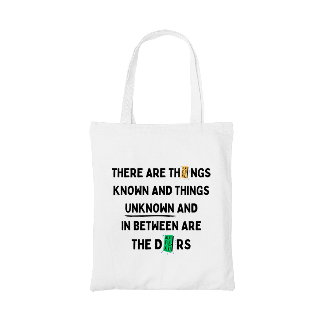 the doors between are the doors tote bag hand printed cotton women men unisex