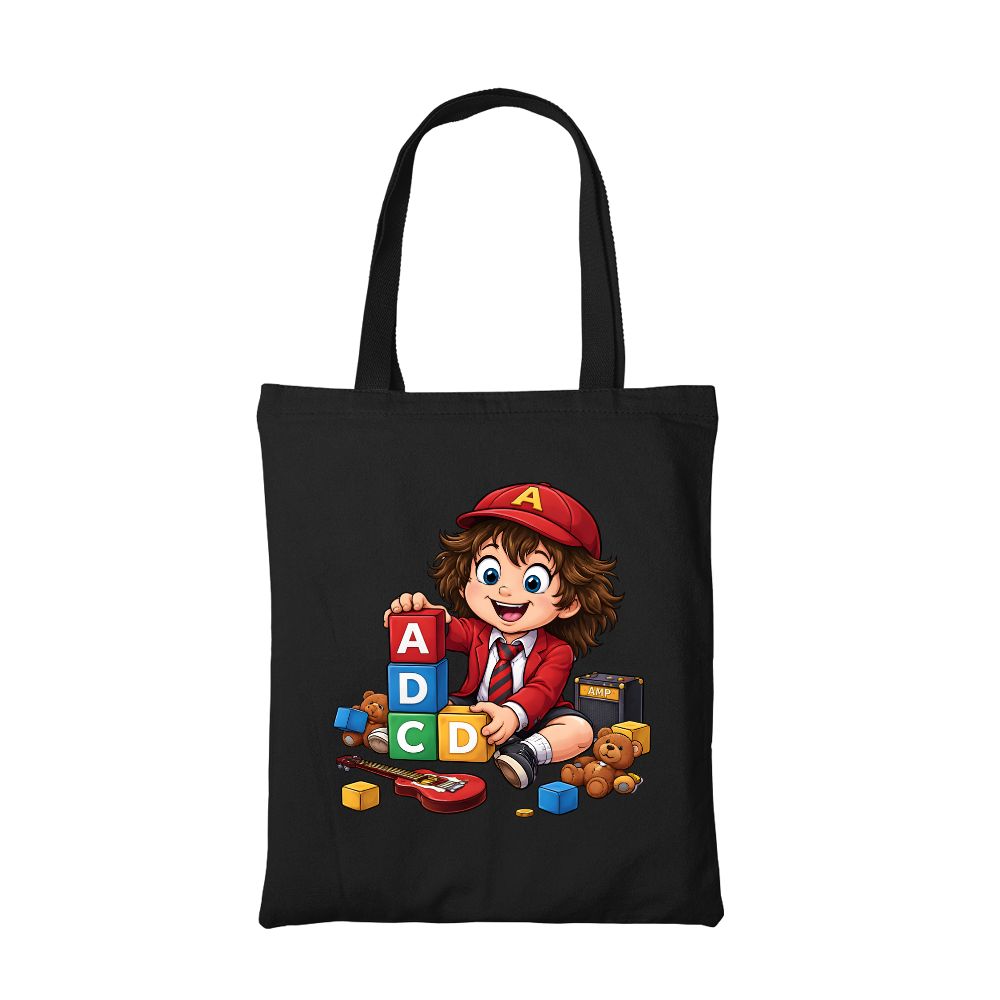 ac/dc back in blocks tote bag cotton printed music band buy online united states usa the banyan tee tbt men women girls boys unisex  