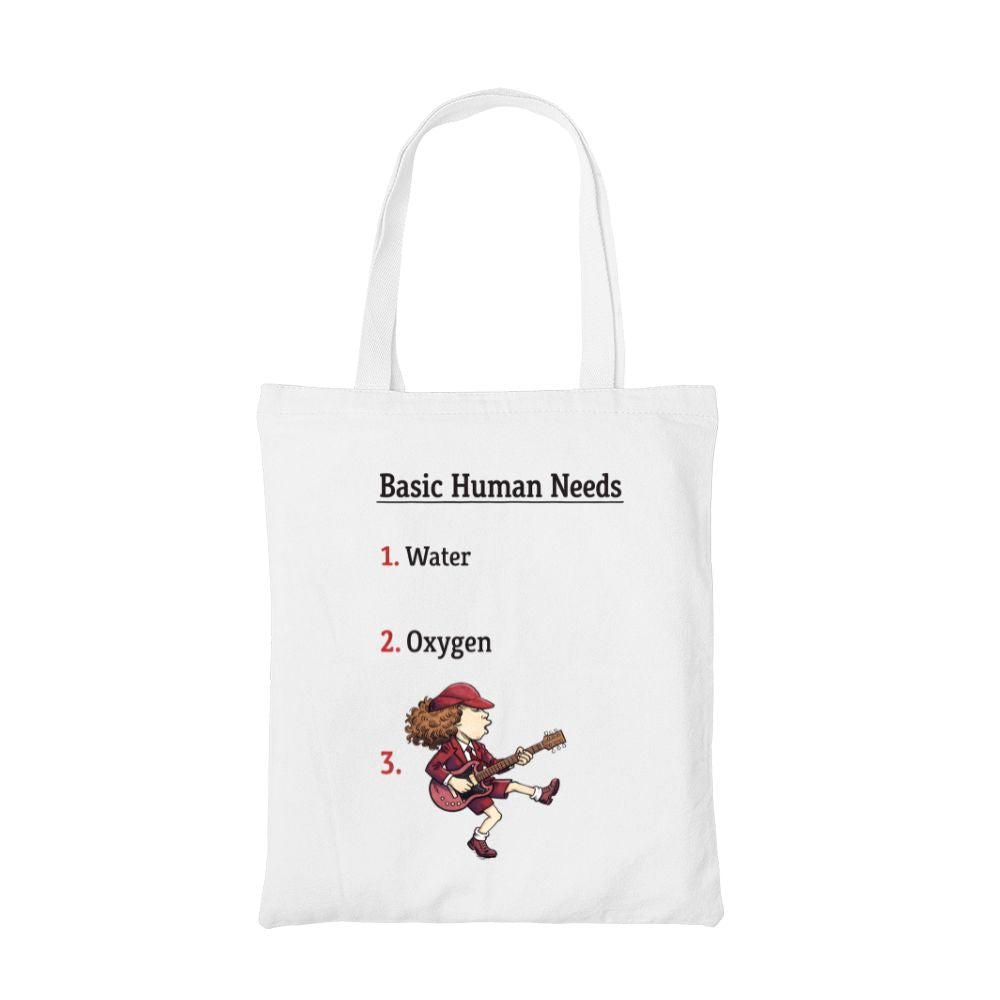 ac/dc basic human needs tote bag cotton printed music band buy online united states usa the banyan tee tbt men women girls boys unisex  