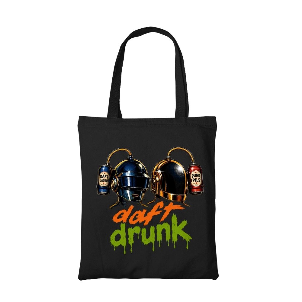 daft punk daft drunk tote bag cotton printed music band buy online united states usa the banyan tee tbt men women girls boys unisex  