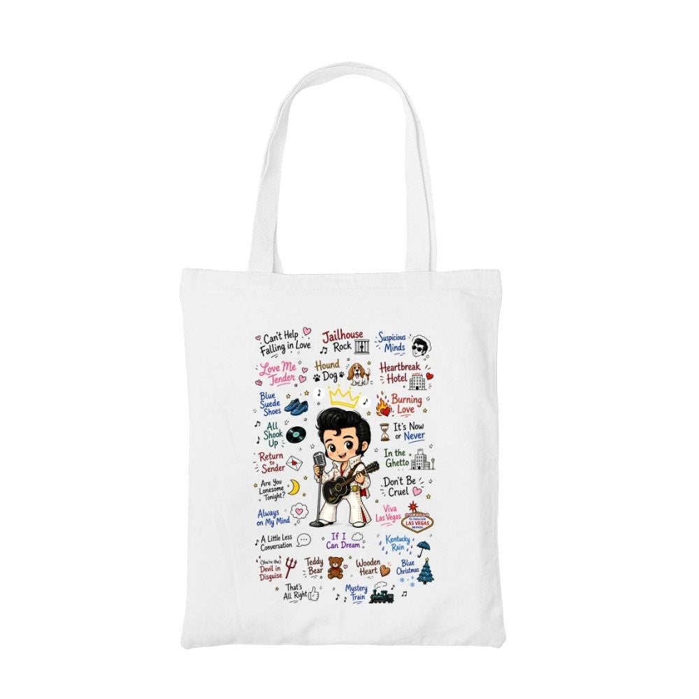 elvis presley rockabilly doodle tote bag cotton printed music band buy online united states usa the banyan tee tbt men women girls boys unisex  