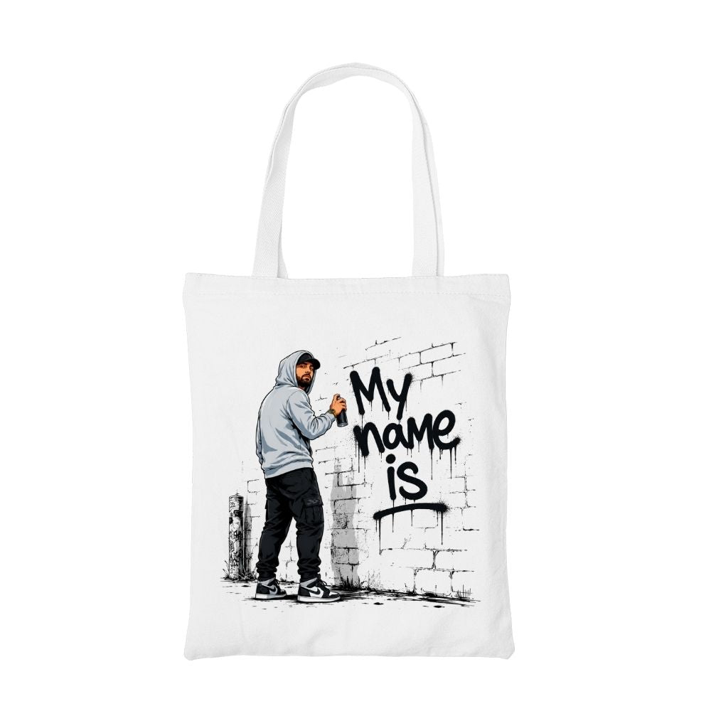 eminem my name is tote bag cotton printed music band buy online united states usa the banyan tee tbt men women girls boys unisex  